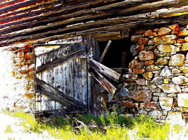 Cellar door under a barn, Granite, Colorado