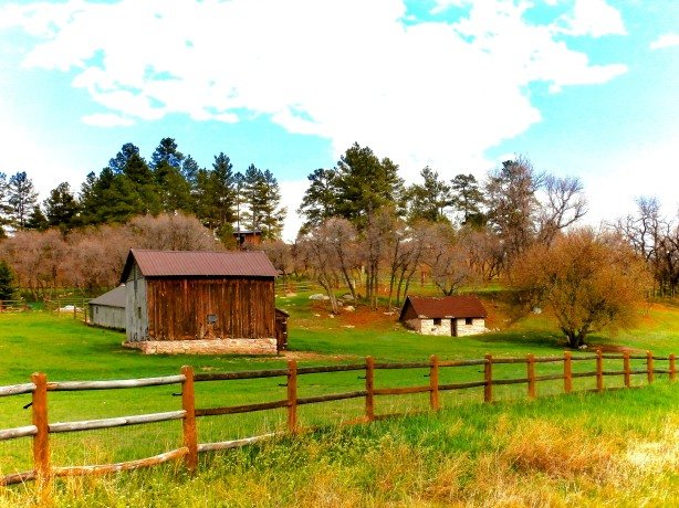 The remains of Russellville in Douglas County, Colorado near Franktown. Some of these structures are believed to date to the 1860's, and it is thought that the murders took place near the tall building on the left.